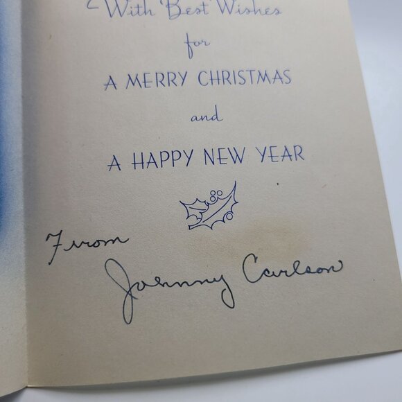 Vintage Blue & White Christmas Greeting Card With Winter Scene - Picture 4 of 6